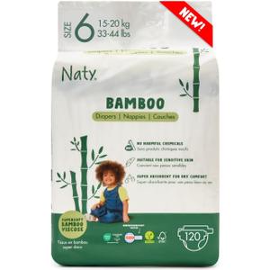 Naty Bamboo Viscose Baby Diapers  Silky Soft, Plant Based, Dermatologically Tested for Sensitive Skin & Super Absorbent (Size 6, 120 Count)