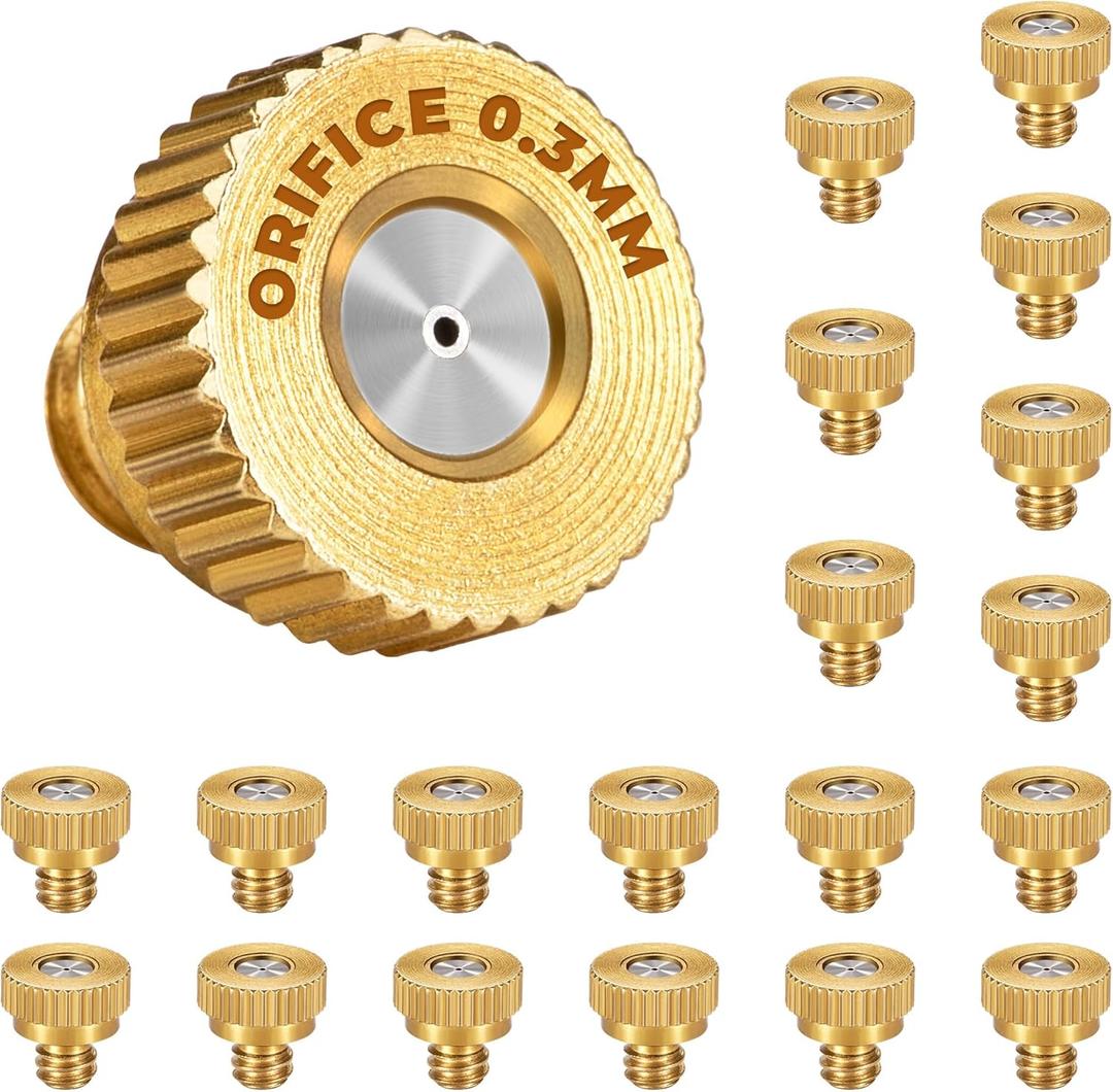 HOMENOTE 20 Pack Brass Misting Nozzles and T-connectors for Outdoor Cooling System, 0.0118" Orifice(0.3mm) 10/24 Thread, Mister Nozzles Replacement for Outside Patio Misting Garden Greenhouse Watering HOMENOTE 20 Pack Brass Misting Nozzles and T-connectors for Outdoor Cooling System, 0.0118" Orifice(0.3mm) 10/24 Thread, Mister Nozzles Replacement for Outside Patio Misting Garden Greenhouse Watering