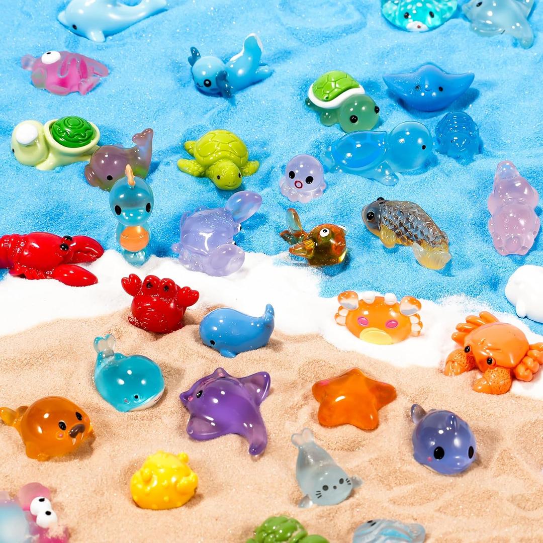 JWAJWY Mini Ocean Animals Figures Tiny Sea Animal Figurines for Aquarium Resin Decor Fish Tank Fairy Garden Dollhouse Potted Plant DIY Crafts,Mini Ocean Animals