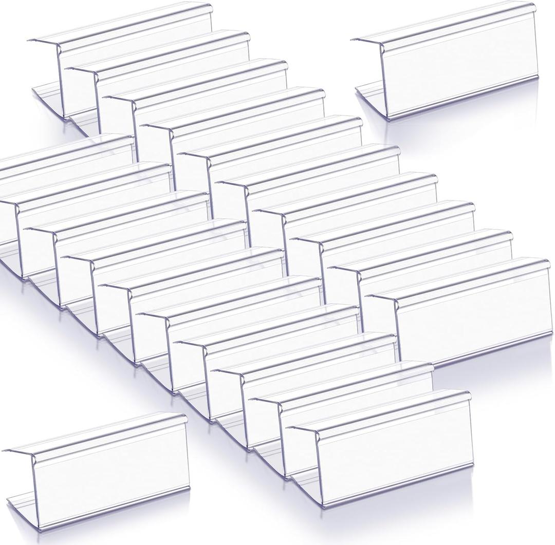 Weysat 100 Pcs Wood Shelf Label Holders Clear Plastic Price Tag 2.4 in L x 1 in H for Bookshelf Shelves, Wood Shelf Sign and Ticket Holder, Clips On to Shelves 3/4" to 1" Thick