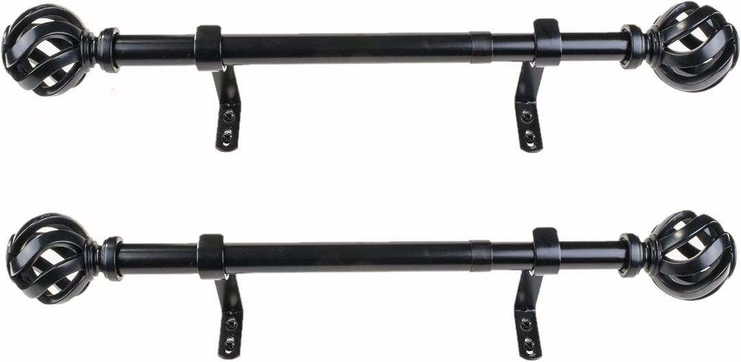 Decopolitan 1" Cage Side Curtain Rod Pair, 12 to 20 Inches, Black
