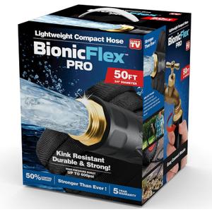 Bionic Flex PRO 50 Garden Hose, Heavy Duty & Lightweight Weatherproof Garden Water Hose with Brass Fittings & Adjustable Brass Spraying & Shooting Nozzle, 500 PSI Tear Resistant, Kink Free Hose