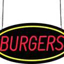 LED Burgers Neon Sign, 20"x10", Business Signboards for Fast Food Restaurant, Snack Bar, Grill House, Takeout, Black Acrylic Backboard, Easy to Install, Wall Window Decoration for Storefront, 18"x9"