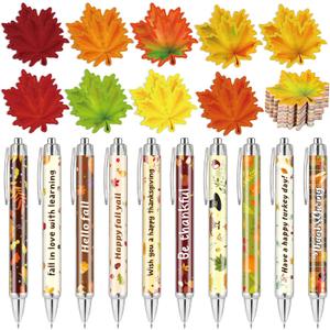 Qeeenar 80 Pcs Fall Leaf Sticky Notes and Pens Set, 20 Thanksgiving Maple Leaf Self Stick Note Pads Autumn Ballpoint Pens for Thanksgiving Harvest Office Classroom Activity Party Supplies
