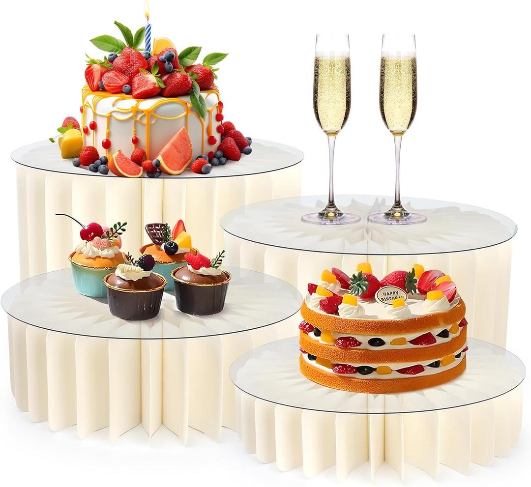 Buffet Risers Food Risers for Buffet Table Acrylic Risers Display Stands Tall Cake Stands Cylinder Stands for Party Pedestal Cake Stand Dessert Table Display Set Cupcake Stands Cupcake Display (4 Pcs White)
