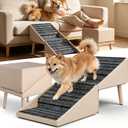 Dog Stairs for Small Dogs, 17 Inch High for Bed and Couch, Non-Slip Wooden Dog Stair Ottoman Folding, Outer Leather Wrapping for Small Medium Dogs and Senior Injured