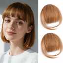 Clip in Bangs 100% Real Human Hair Air bangs Hair Clip Fake Bang Fringe with Temples Hairpieces for Women Daily Wear (Light Brown)