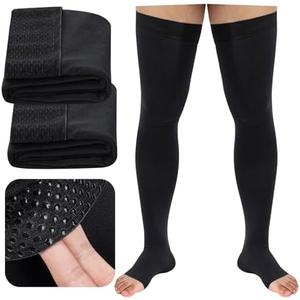 Compression Socks, 20-30mmHg Men's Thigh High Compression Stockings with Non-slip Silicone Large