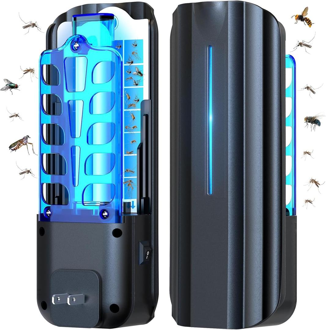 Fly Trap Indoor, Plug in Fruit Fly Traps for Indoors with 9w Night UV Light, Flying Insect Trap for Mosquito, Gnats, Moths, 10 Sticky Refills Catcher Bug Zapper Killer for House/Office (Black)