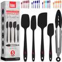 Kaluns Silicone Spatula Set, 4 Rubber Spatulas 600F Heat Resistant, Nonstick Seamless Design with Stainless Steel Core, Dishwasher Safe, BPA free, Bonus Tongs Included