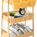 danpinera 3-Tier Rolling Cart, Utility Cart Mobile Metal Rolling Storage Cart with Lockable Wheels & Hanging Cups & Hooks for Kitchen, Bathroom, Office, Workshop, Yellow