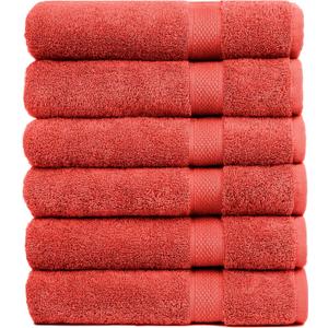 Pleasant Home Bath Towels Set of 6 (24” x 50”) 100% Cotton, 515 GSM | Lightweight, Soft & Highly Absorbent Luxury Towels for Bathroom | for Gym, Pool & Spa | 6 Pack, Red