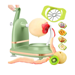 Manual Hand Crank Apple Peeler, Corer and Slicer – Suction Non Slip Counter Grips - Stainless Steel Blades – Peels, Cores and Cuts in Seconds for Home Kitchen (green-1, apple cutter 12 slices)