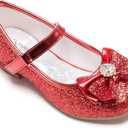 Furdeour Girls Dress Shoes Mary Jane Wedding Flower Bridesmaids Heels Glitter Princess Shoes for Kids Toddler (1 Big Kid, Red)