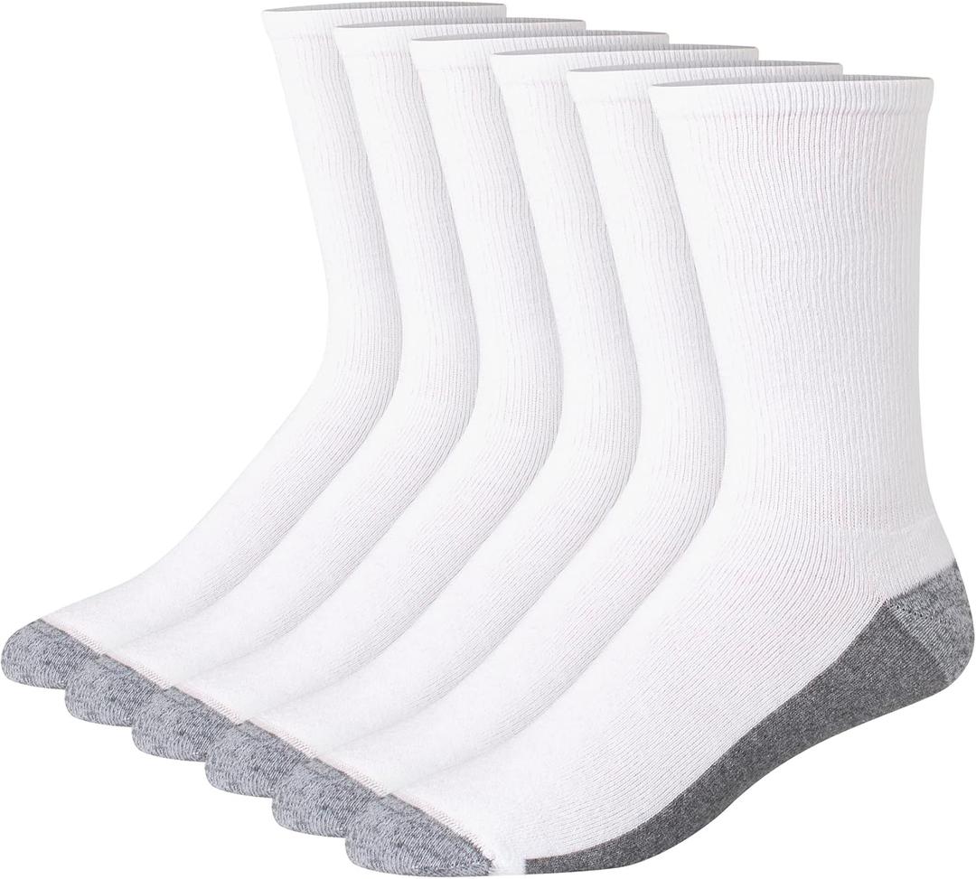 Hanes Men's Max Cushioned Crew Socks, Moisture-Wicking with Odor Control, Multipack (6-12, White/Grey Foot Bottom - 6 Pack)