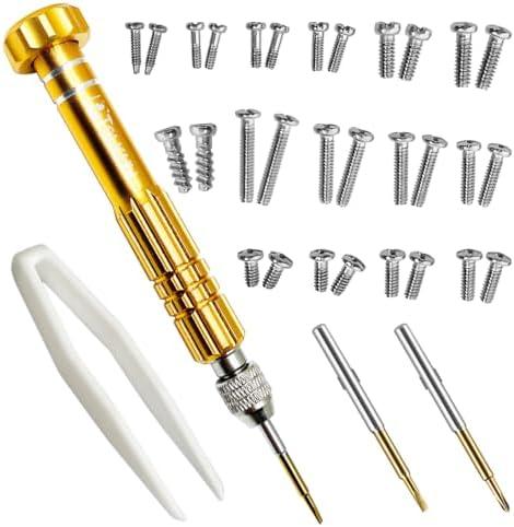 PTSLKHN Eye Glass Repairing Kit, S2 Steel Screwdriver with 15 Types of Screws, Precision Eyeglass Repair Tool Set (Gold2in1-screws)