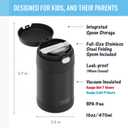THERMOS FUNTAINER Insulated Stainless Steel Food Jar, 16 Ounce, Kids Lunch with Foldable Spoon, Push-Button Lid, Matte Black