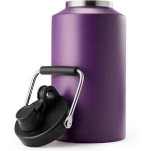 Kerilyn Insulated Gallon Jug with Handle, One Gallon, 128oz Stainless Steel, Large Double Vacuum Water Bottle for Hot & Cold Drinks, Wide Mouth, Sweat Proof, Great for Travel, Camping, Dark Purple