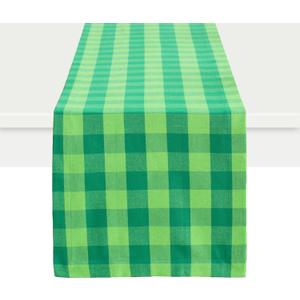 PurpleEssences Buffalo Plaid Table Runner Classic Farmhouse 100% Cotton Checkered Farmhouse Table Runner for St Patricks Day Summer Table Decor - 14x72 Inch - St Patricks Green