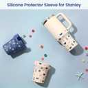 2 x Print Boot for Stanley, Rubber Cup Bottom Protector Sleeve Accessories for Stanley Quencher H2.0 FlowState Tumbler 40oz / Adventure Quencher Tumbler 40oz (Blue)