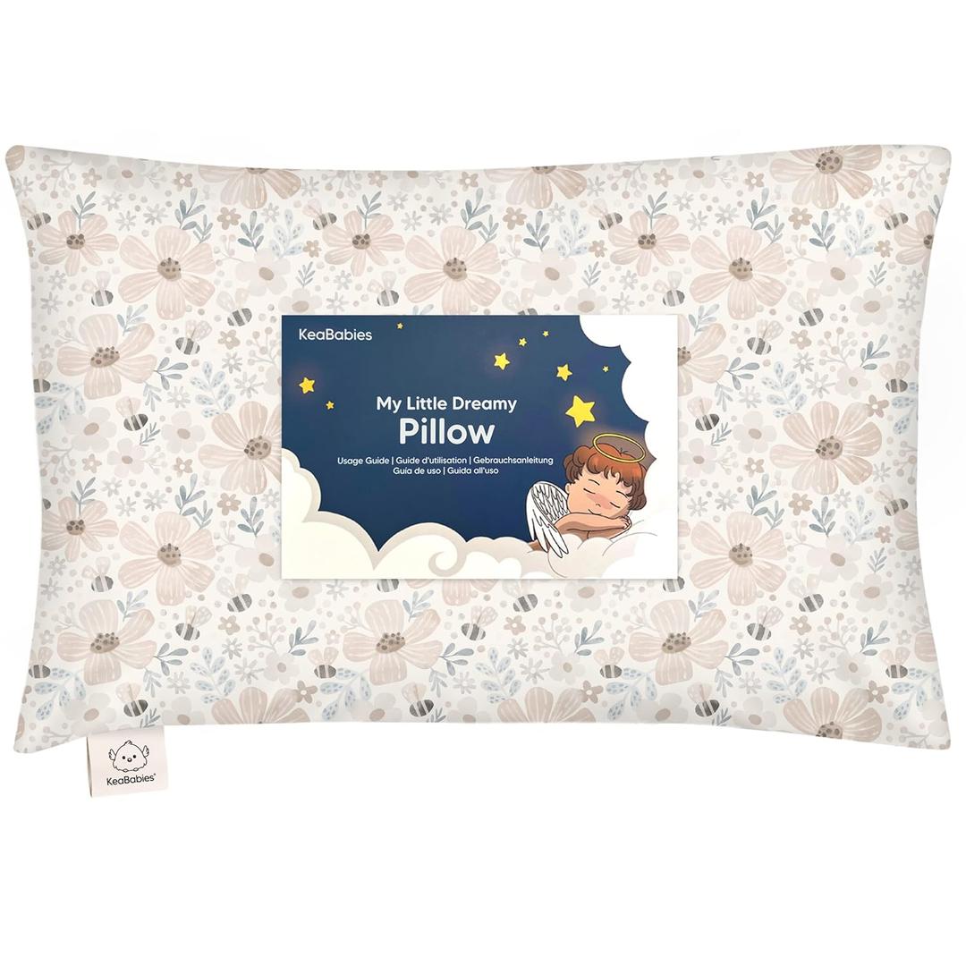 Toddler Pillow with Pillowcase - 13x18 My Little Dreamy Kids Travel Bed Pillows for Sleeping, Organic Cotton Small Pillowcase, Soft & Breathable, Machine Washable, Toddlers 2-5 years old (Flora Vale)