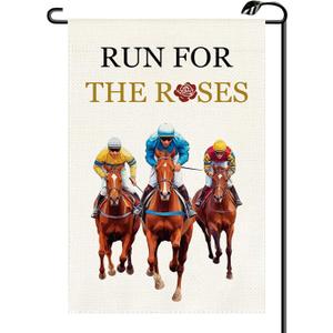 Horse Racing Run for The Roses Jockey Garden Flag 12x18 Inch Vertical Double Sided Festival Small Flags Farmhouse Outside Decoration For Yard Sign(ONLY FLAG) SM02