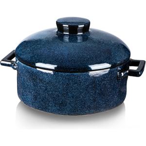 Vicrays Casserole Dish with Lid - Ceramic Lasagna Pan Deep 2 Quart Round Baking Dishes Covered Bakeware for Oven Safe Serving Dish with Handles for Party Dinner Banquet Daily Use (Blue)