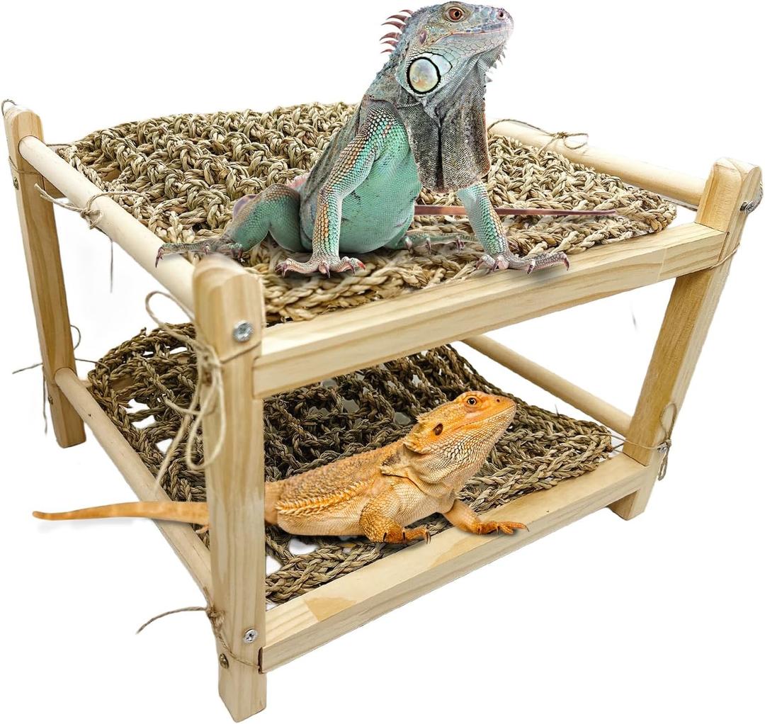 Tfwadmx Bearded Dragon Bed Double-Layer Reptile Seagrass Chameleon Lounger Sleeping Hammock Habitat Accessories for Leopard Gecko Snake Lizard or Other Small Animal