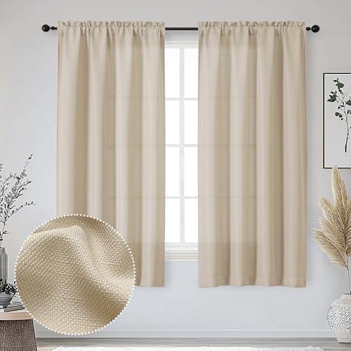 OWENIE Bob Linen Curtains 63 Inch Length 2 Panels Set for Living Room Bedroom, Light Filtering Faux Linen Textured Soft Window Curtain, Airy Soft Rod Pocket cortinas para cuarto, 40Wx63L Inches, 2 Pcs