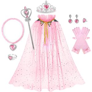 Tutu Dreams Princess Dress up Clothes for Girls, Mermaid Sequin Costumes Cape Set 10 Pcs for 3 4 5 6 7 8 Birthday Party Gift (One Size, Light Pink)