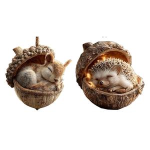 3D Forest Animal Acorn Ornaments, Cozy Forest Christmas Ornaments and Crafts, Lovely Sleeping Animal Resin Hanging Decor, 3D Rustic Nature Themed Christmas Tree Decoration
