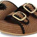 Raffia Sandals for Women Platform Slide Sandals Espadrille Adjustable Double Buckle Summer Comfortable Cute Woven Casual Beach Shoes Size 10