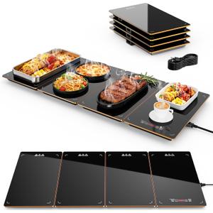 4-in-1 Electric Warming Tray for Food, Electric Food Warmers for Parties, Warming Trays for Buffets Party, 33"x15" Food Warming Mat for Countertop, Buffet Warmer Warming Plates to Keep Food Warm