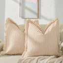 ZWJD Fall Pillow Covers 18x18 Set of 2 Striped Pillow Covers with Fringe Chic Cotton Decorative Pillows Square Cushion Covers for Sofa Couch Bed Living Room Farmhouse Fall Decor (Burnt Orange)