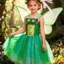 Fairy Costume for Girls with Wings Flower Crown Halloween Party Princess Dress Up Birthday Gifts, 9-10Y