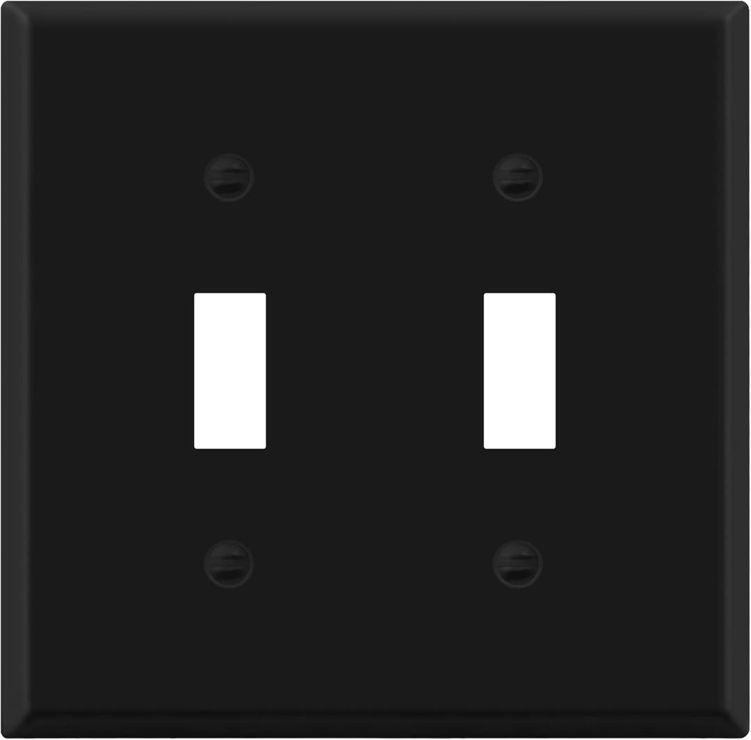 ENERLITES Double Toggle Light Switch Metal Cover Plate, Wall Plate, Corrosion Resistant, Standard Size 2-Gang 4.50" x 4.57", Powder Coated Stamped Steel, 7712-BM, Black Matte (Pack of 1)