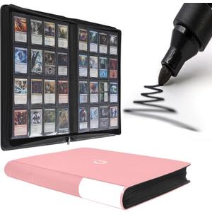 D DACCKIT Card Binder 16 Pocket - Fits 1024 Cards，4X4 Ringless Card Album with Sleeves for Trading Cards & Sports Cards (Model A, Light Pink）