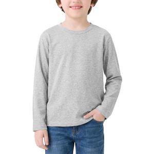 Kids Boys Long Sleeve Crewneck T-Shirts Tee Tops 4-12Years (Light Gray,7-8 year)