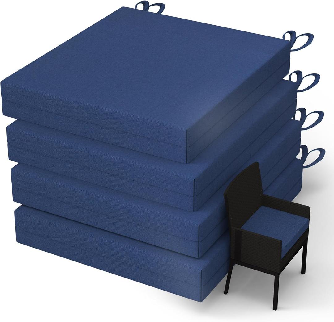 WOLKI Outdoor Cushions for Patio Furniture Set of 4, 18.5 x 16 x 3 Navy Blue Waterproof Seat Cushions Thick Chair Pads for Garden, Patio (Square Corner)