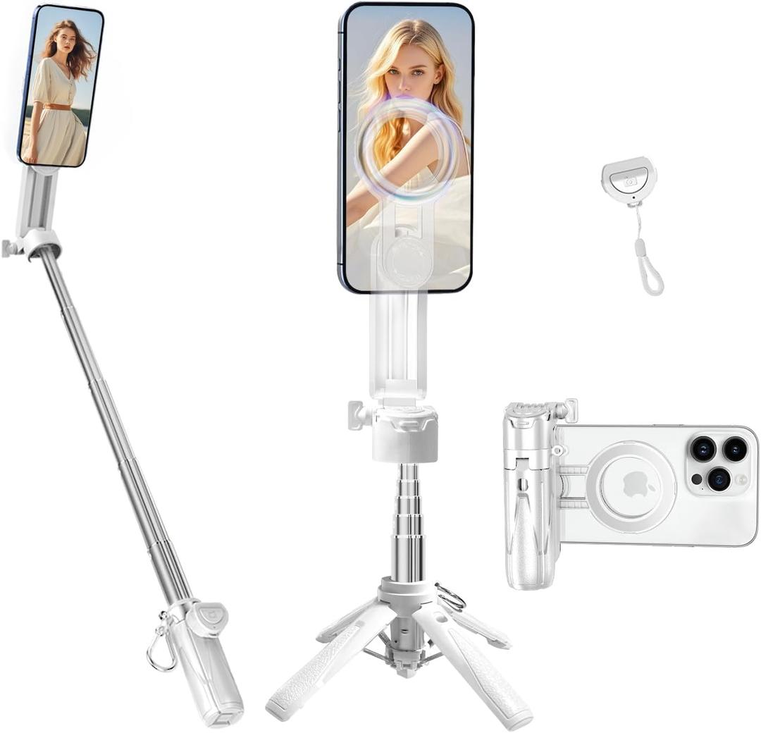yAyusi Magnetic Compact Mini Phone Selfie Stick, Mag-Safe 4 in 1 Small Portable Pocket Tripod for iPhone/Android, with Removable Phone Clip  Remote for Photograph/Live Streaming/Video Recording