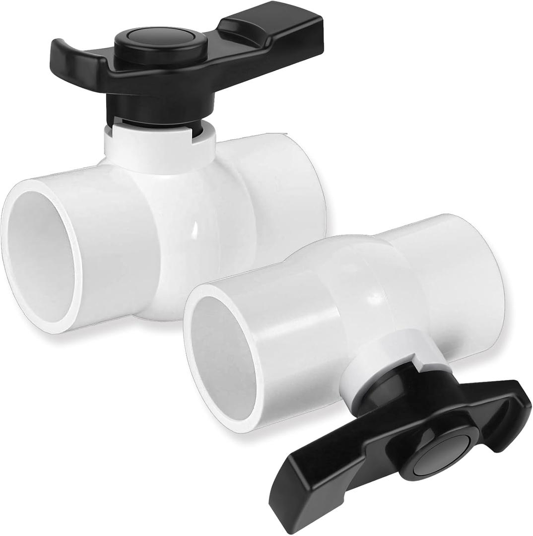 FANOVO 2 inch PVC Ball Valve, 2pcs Slip PVC Shut Off Water Valves with Double Socket Full Flow Port, Schedule 40 Plastic Control Valve, Using for CommercialSwimming Pool, Irrigation System