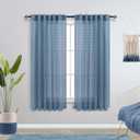 KOUFALL Vintage Blue Curtans for Kitchen Window 45 Inch Length 2 Panels Set Country Chic Sheer Small Curtain for Windows Bathroom,Grey Blue