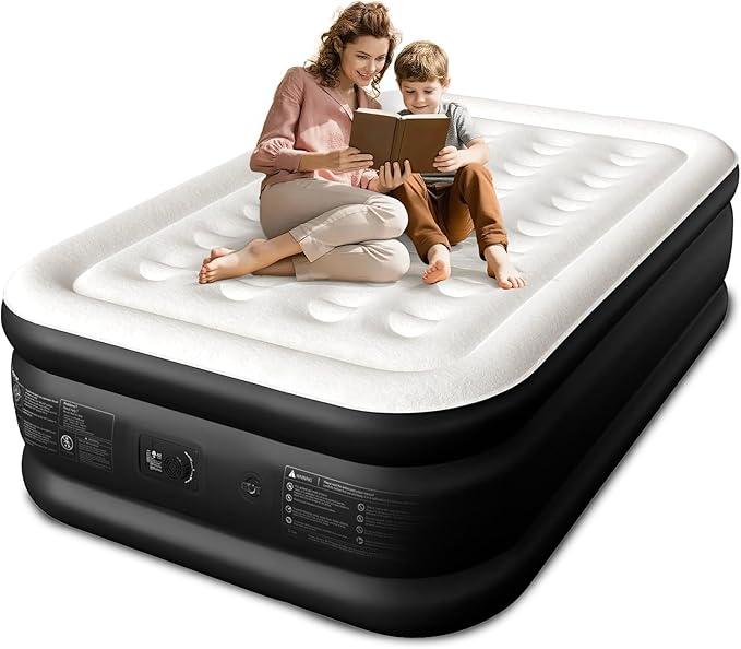 CHERIMOR Full Size Air Mattress with Builtin Pump, 18" Raised Comfort, 48Hr LeakProof Test, Upgraded Honeycomb Pillar Design, Supports 600 lbs, 2.5Min Inflation for Home Guest Room Camping, Black