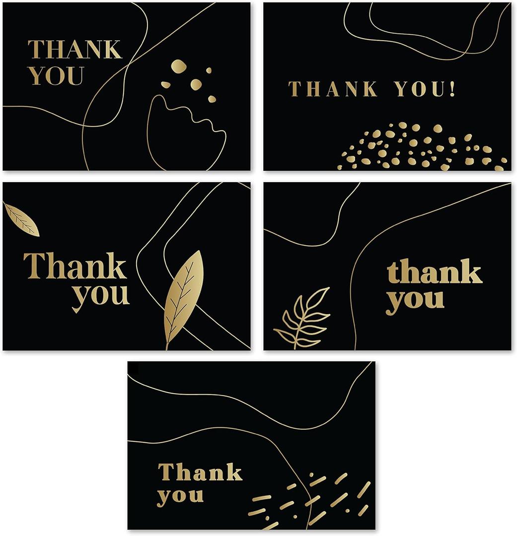 Rileys Thank You Cards with Matching Envelopes | 50-Count, Gold Foil - Blank Note Cards, Perfect for Wedding, Business, Gift Cards, Graduation, Baby Shower, Funeral (Black)