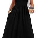 WIHOLL Summer Dresses for Women Flowy Casual Midi Dress Beach Vacation Sundresses with Pockets (Black, M)