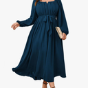 SCOMCHIC Women Plus Size Maxi Dress Long Sleeve Square Neck Wedding Guest Cocktail Belted Elegant Flowy A Line Long Dresses,3 XL