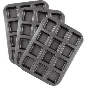 3 Pcs 12-Cavity Brownie Pan with Dividers, 14" × 10.5" × 1.2" Non-Stick All Edges Cupcake Pan, Black Carbon Steel Square Muffin Pan for Oven Baking