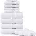 LANE LINEN Luxury Bath Towels Set - 12 Piece, 100% Cotton, Zero Twist, Super Soft & Absorbent, Includes 4 Bath Towels, 4 Hand Towels, 4 Washcloths - White
