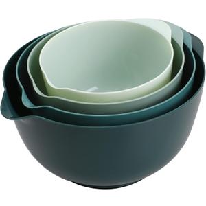 BoxedHome Green Ombre Nesting Plastic Mixing Bowl Set With Pour Spout, Microwave and Dishwasher Safe, BPA free Non-Slip Base, Set of 4 Size 1.7, 2.5, 3.5 and 4.5qt, Great for Prepping, Baking, Cooking