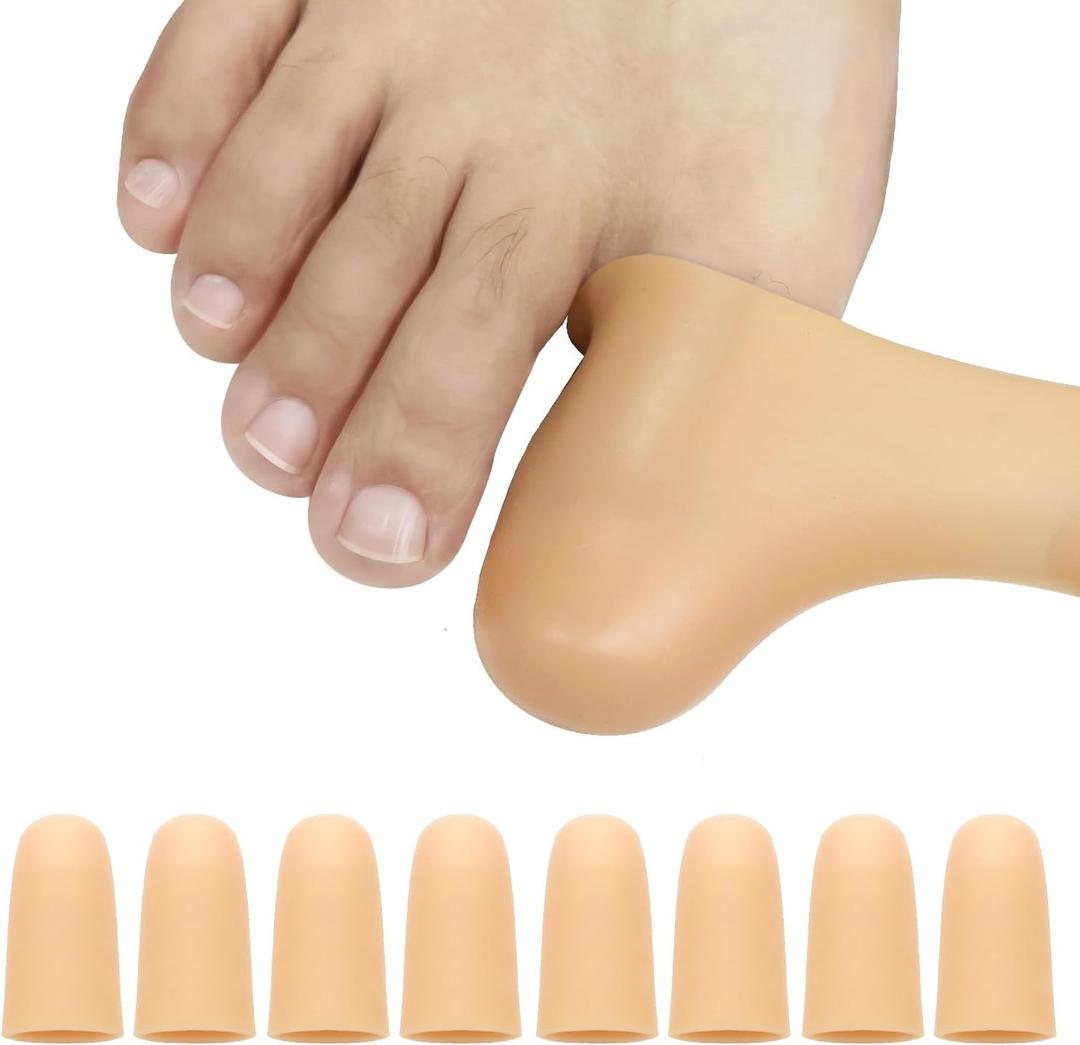 8 Pack Silicone Big Toe Protectors Women & Men (Toe Caps and Toe Protectors) to Provide Relief from Missing or Ingrown Toenails, Corns, Blisters, Hammer Toes (Large, Beige)